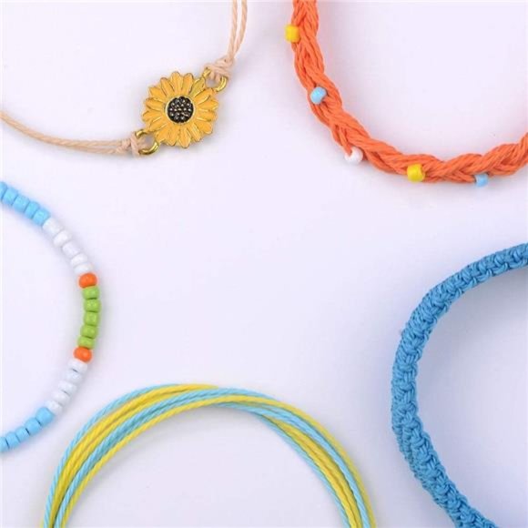 5PCS Boho Woven Sunflower Bracelets for Women Teens Girls Boy Couple Wrap Rope - Picture 4 of 6